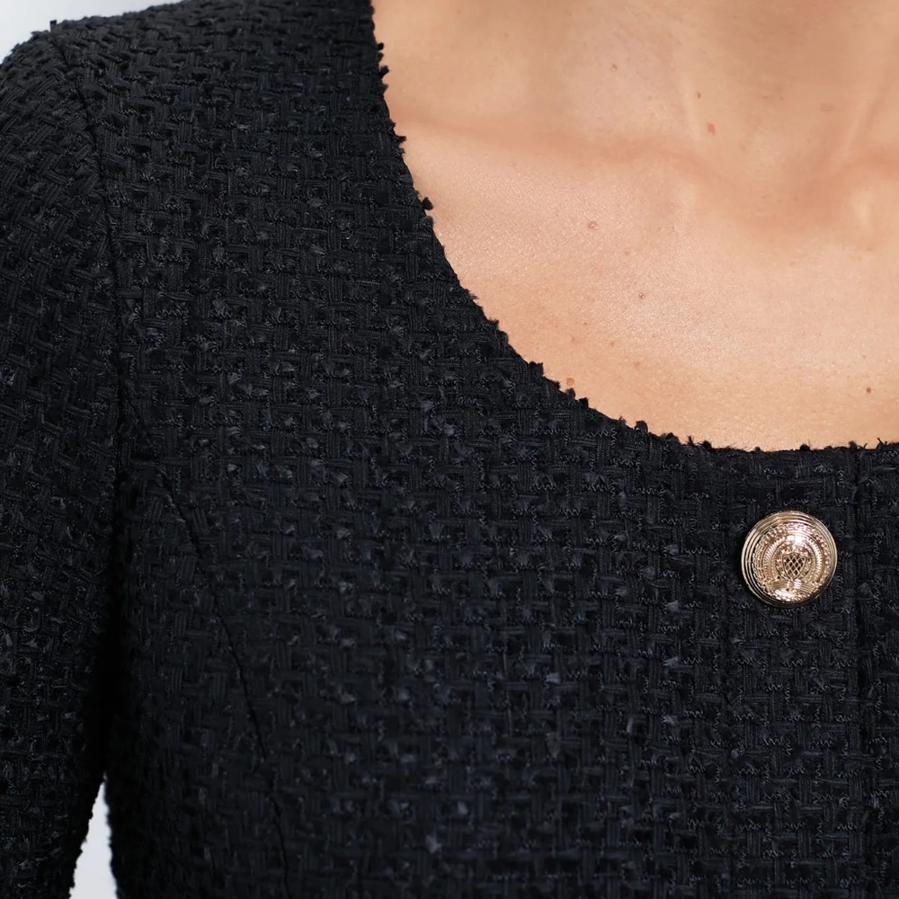 NWT Hyacinth House Dinah Black Tweed Cropped Top - Picture 3 of 7